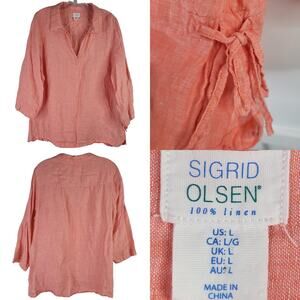 Sigrid Olsen Shirt Womens Size Large Orange Coral Blouse Popover Lagenlook
